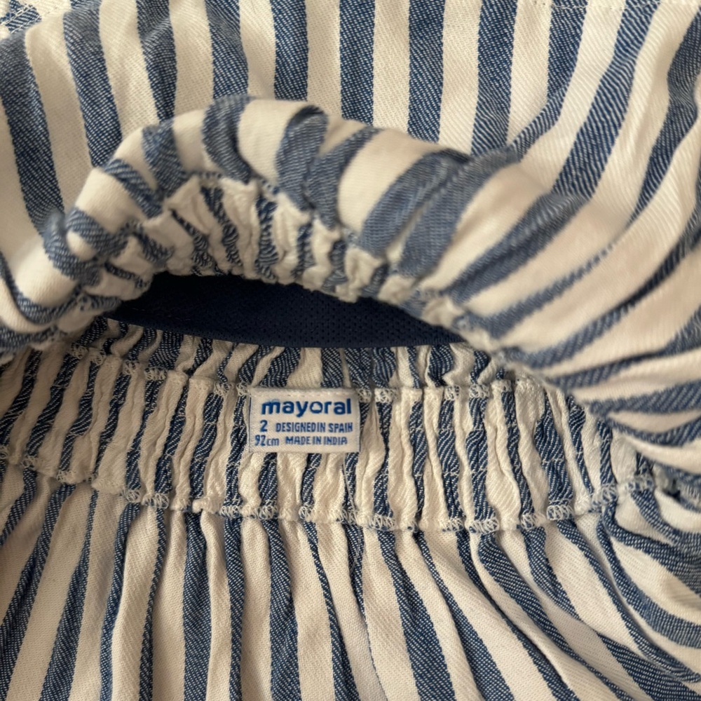 Mayoral Front Tie Blue and White Striped Skirt Toddler 2 - Picture 3 of 5